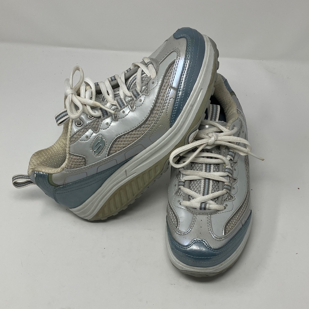 Skechers Shape-ups "Fitness" Line Sneakers Sz 7 Silver/Blue (SLBL)